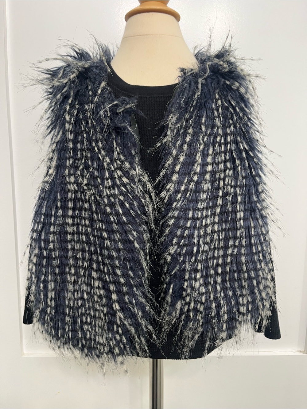 Xhilaration Faux Fur Navy and White Textured Vest